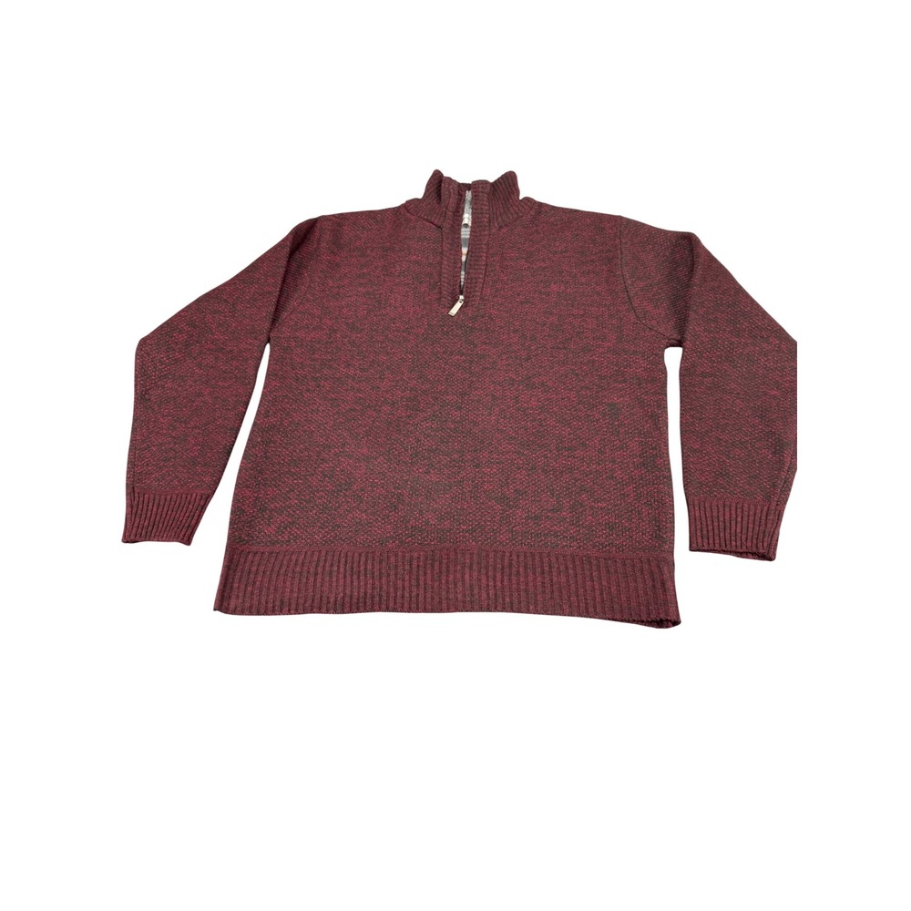 Aha Selected Mens Burgundy Marled Knit Fleece Lined Quarter Zip Sweater Small